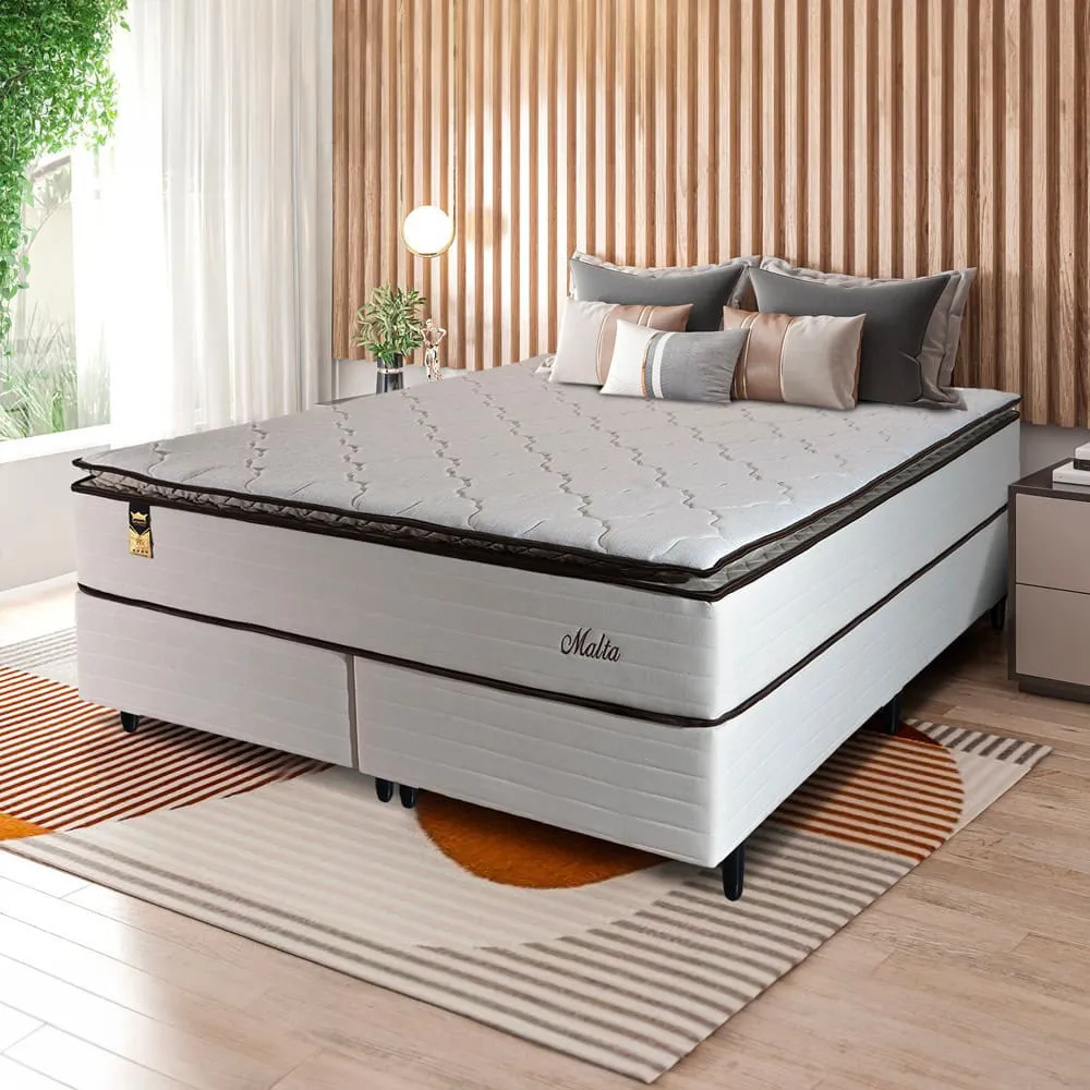 Cama Box Bipartida King Size Malta Molas Ensacadas Hellen Bege